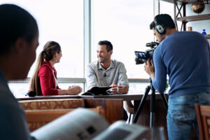 Doleep Studios technical crew on an interview set to create successful corporate films.