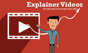 Illustration of a person explaining an animated explainer video, boosting business exposure.