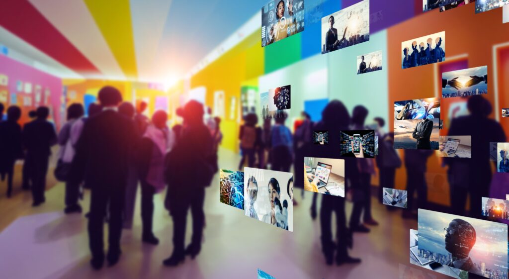 Collage of small video slides representing advertising videos.