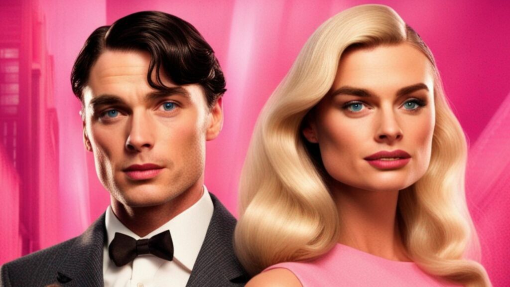 "Poster featuring 2 actors from 'Barbie' and 'Oppenheimer' in Barbenheimer"
