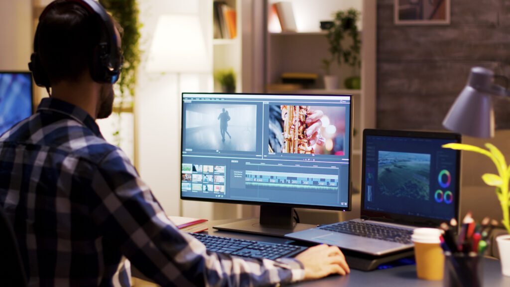 Skilled video editor crafting a professional video during the video creation process.